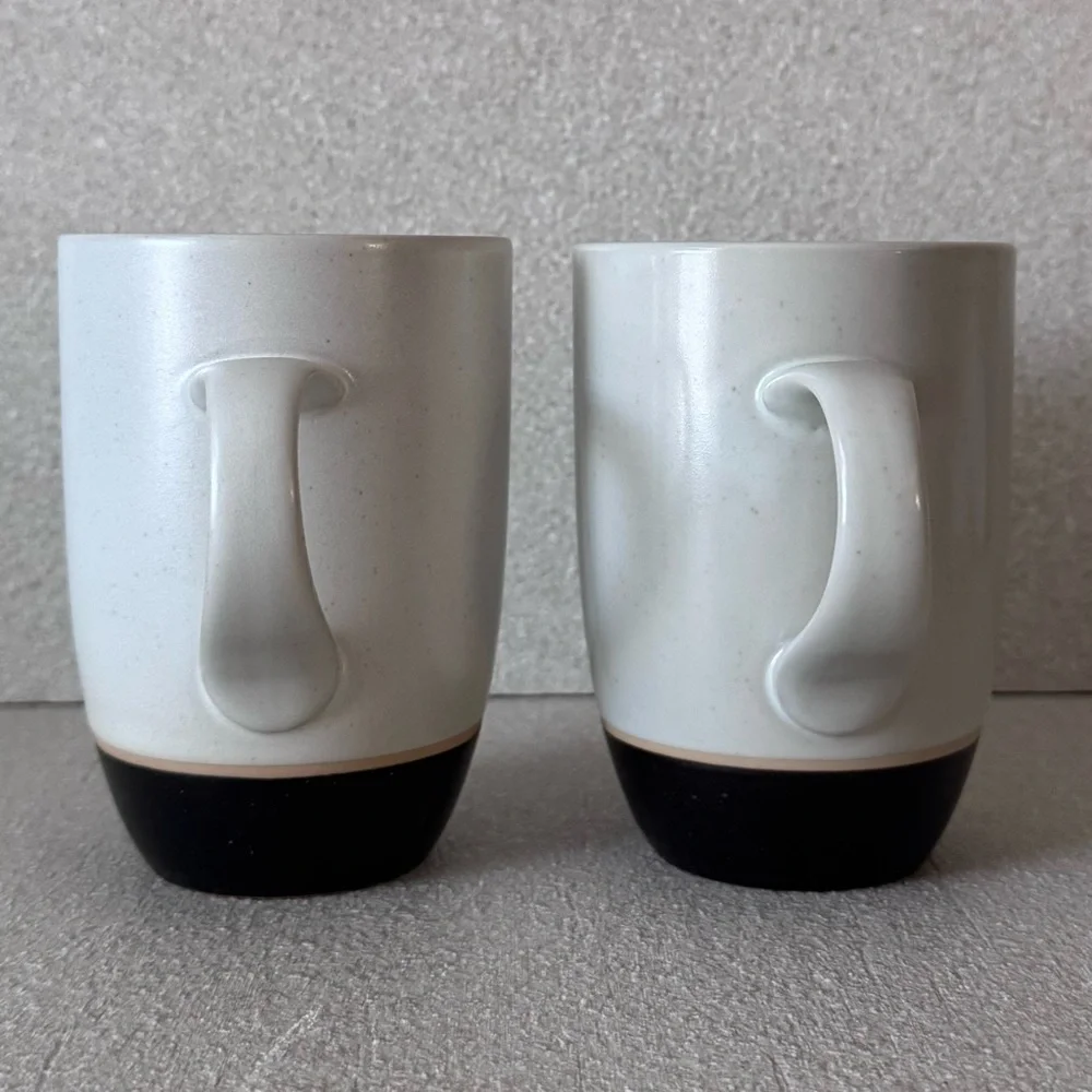 VTG Crate & Barrel Terra Mugs Set of 2 Tan Bands Speckled Stoneware Japan RARE